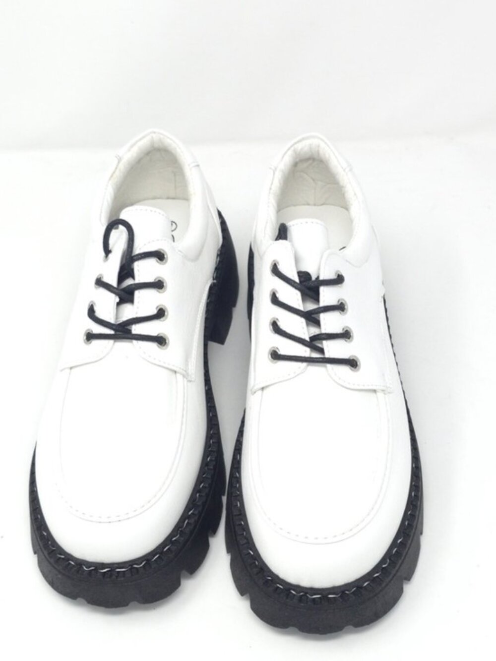 White Patent Brogue Lace up Faux Leather Loafers Chunky Black Lug Sole Oxfords - Picture 9 of 9